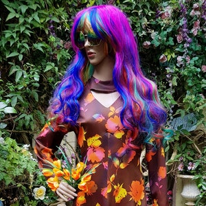 RESERVED - Francesca - UK 10 (US 6) Crazy Vintage 1960s Psychedelic Orange,  Rainbow and Brown Flower Power Crimplene Maxi Dress - Etsy