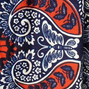 Vintage Skirt: Gorgeous Vintage 1970s Cotton Blue, Red and Cream Batik Maxi Skirt