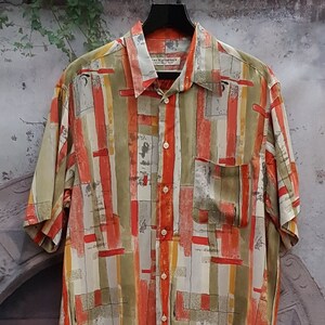 Vintage Men&#39;s Shirt: Stunning Vintage Orange and Grey Abstract Geometric Print Mens Shirt by Yves Dorsey