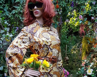 Vintage Kaftan: Stunning Vintage 1960s/70s Pure Silk Brown Cream