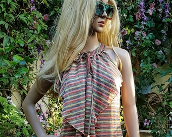 UK 10/12 (US 6/8) Fabulous Vintage 1970s Chelsea Girl Striped Sparkly Lurex Cape Maxi Dress