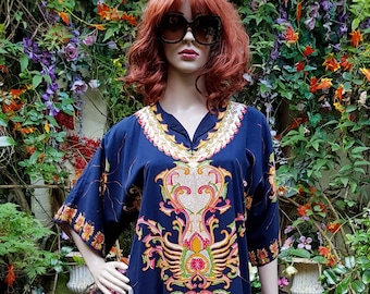 Vintage Kaftan: Fantastic Vintage 1970's Bohemian Black Cotton Batik Kaftan