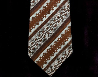 Vintage Men's Tie: Groovy Vintage 1970s Brown Russett and Cream Abstract Pattern Tie by Hornes London