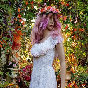 Gorgeous Vintage 1970s Lace Off The Shoulder White Maxi Dress
