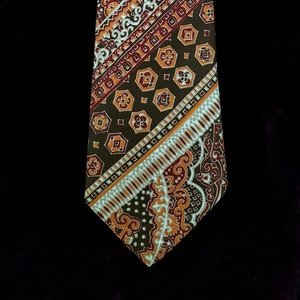 Vintage Men's Tie: Groovy Vintage 1970s Brown Orange Beige Burgundy Red Abstract Pattern Tie by St Michael