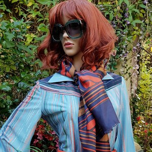 Ladies Scarf: Funky Vintage 1960s /1970s Blue and Orange Striped Neck Scarf