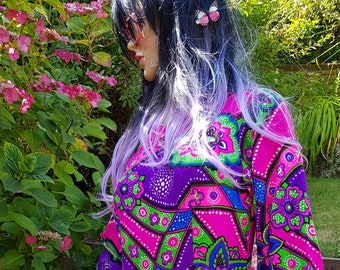 UK 8/10 (US 4/6) Stunning Vintage Late 60s Early 70s Gorgeous Psychedelic Floral Pink and Purple Maxi Dress by Leland of California