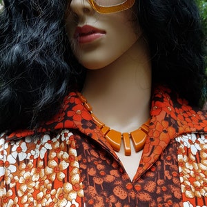 Vintage Necklace: Stunning Vintage 1960s Chunky Orange Geometric Art Deco Style Lucite Necklace