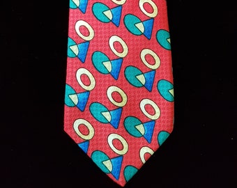 Vintage Men's Tie: Vintage Red and Multicoloured Abstract Pattern Tie