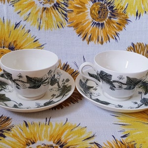 Vintage China: Lovely Vintage 1960s Pair of Tea Cups and Saucers Napoleon Ivy by Wedgewood Rare Black Version