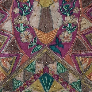 Vintage Sari: Gorgeous Vintage Russett Orange Pink Green and Beige Embroidered and Beaded Fine Silk Sari
