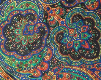 Foulard pour femme : Foulard carré vintage des années 1970 noir et multicolore abstrait et motif cachemire