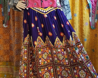 Vintage Skirt: Gorgeous Vintage /Antique Purple Red Yellow and Multicoloured Indian Kuchi Rabari Banjara Embroidered Skirt