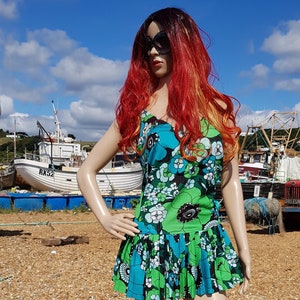 Vintage Swimsuit: Stunning Vintage 1960s/1970s Psychedelic Green and Blue Skirted Swimming Costume by NELBARDEN