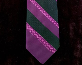 Vintage Men's Tie: Groovy Vintage 1970s Purple Pink and Black Abstract Striped Pattern Tie by St Michael