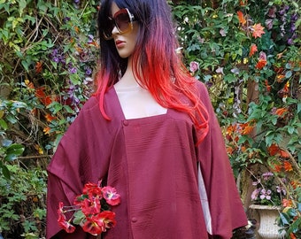 Kimono vintage: giacca Haori Kimono giapponese bordeaux vintage funky