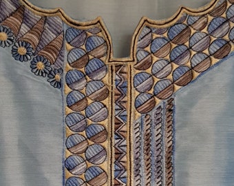 Fab Vintage Plus Size Blue and Gold Embroidered Kaftan