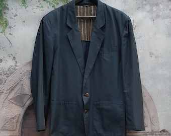 Vintage Jacket: Lovely Vintage Dark Blue - Grey Italian Cotton Mens Jacket by Enrico Coveri, Italy