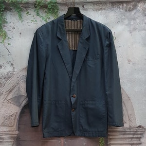 Vintage Jacket: Lovely Vintage Dark Blue - Grey Italian Cotton Mens Jacket by Enrico Coveri, Italy