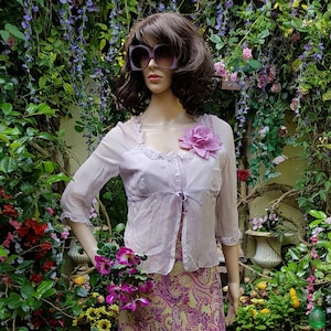 UK 8 (US 4) Lovely Vintage 1999 Pale Lilac Silk Chiffon Top by Karen Millen