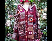 Autumn Colours Up-cycled Patchwork Knitted and Crochet Bohemian Cardigan Coat (0003)