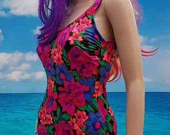 【プール　ヴィンテージ　古更紗】 Vintage Swimsuit: Fantastic Vintage Swimsuit 1960s Bright Floral