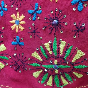 Vintage Shawl: Stunning Vintage 1970s Bright Red Heavily Hand Embroidered and Sequin Floral Indian Chiffon Shawl