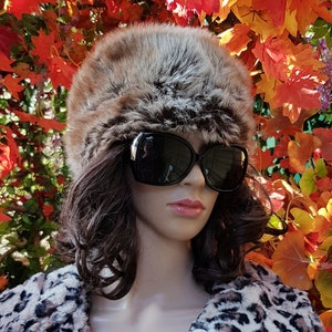 Vintage Hat: Beautiful Vintage 1970s Brown Grey and Taupe Faux Fur Hat