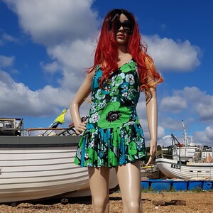 Vintage Swimsuit: Stunning Vintage 1960s/1970s Psychedelic Green and Blue Skirted Swimming Costume by NELBARDEN