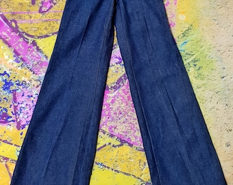 Vintage Jeans: Epic Vintage 1970s OGGI Dark Blue Denim Flared Bell Bottom Jeans Unworn with Tags (Vintage Deadstock)