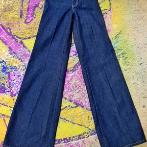Vintage Jeans: Epic Vintage 1970s OGGI Dark Blue Denim Flared Bell Bottom Jeans Unworn with Tags (Vintage Deadstock)