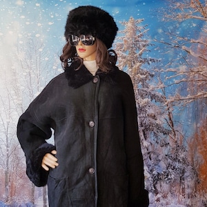 Vintage Coat: Beautiful Vintage 1990s Black Italian Suede and Sheepskin Coat by WHOS Made in Italy