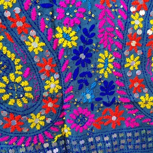 Vintage Shawl: Outstanding Vintage Dark Teal Blue/Green Heavily Hand Embroidered and Sequin Floral and Paisley Indian Chiffon Shawl
