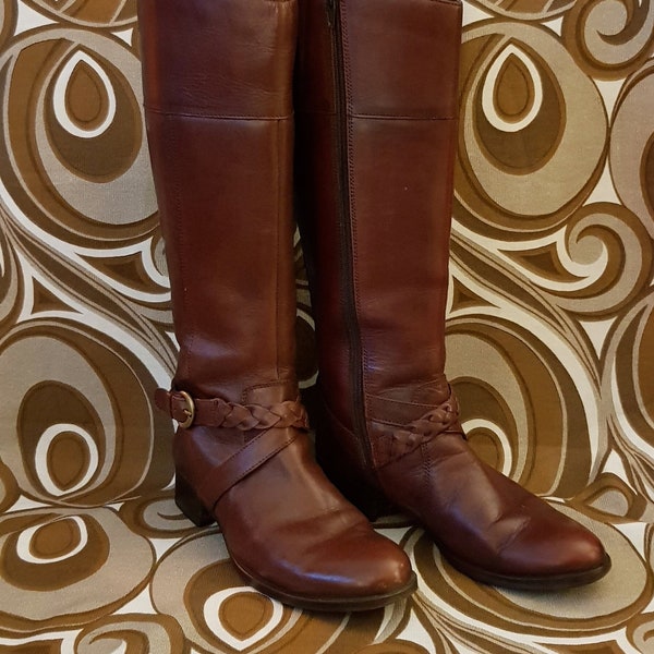 Vintage Boots: Fab Vintage Dark Tan Brown Leather Long Boots