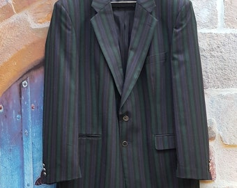 Vintage Jacket: Fantastic Vintage Green Blue and Black Striped Mens Jacket Traditional Classic Boating / Regatta Blazer by Brook Taverner