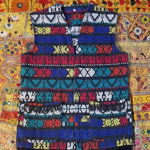 Vintage Waistcoat: Fabulous Vintage Unique Folk Art Multicoloured Woven Tapestry Womans / Unisex Waistcoat