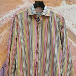 Vintage Men&#39;s Shirt: Fab Vintage 1990s Colourful Striped Men&#39;s shirt by Oscar Milo
