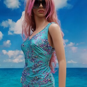Vintage Swimsuit: Fabulous Vintage Rare Collectable 1960s /1970s Turquoise Blue White & Pink Floral Swimming Costume by Lahco of Switzerland