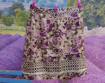 Vintage Skirt: Gorgeous Vintage 1990s Floral Lilac and Cream Silk Skirt by Noa Noa Unworn with Tags