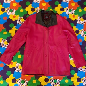 Stunning Vintage 1980s Red and Black Leather Jacket by Kali Leather