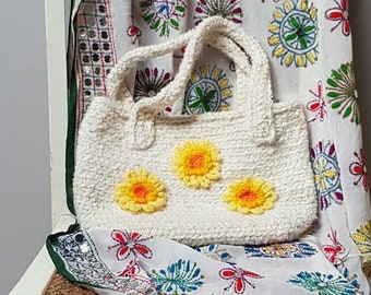 Borsa vintage: simpatica borsa all'uncinetto vintage del 1970 con fiori gialli