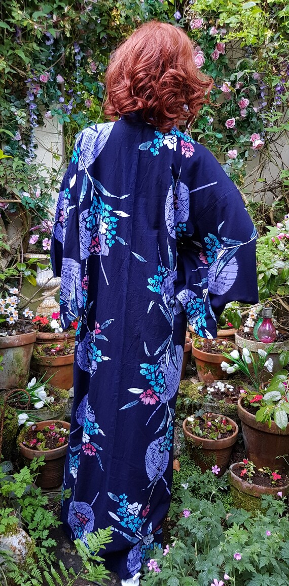 Vintage Kimono: Gorgeous Vintage 1970s Blue and P… - image 10