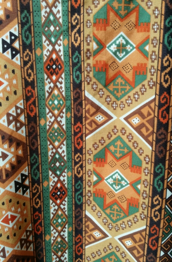 Striking Vintage 1970s Orange, Green and Brown Geo