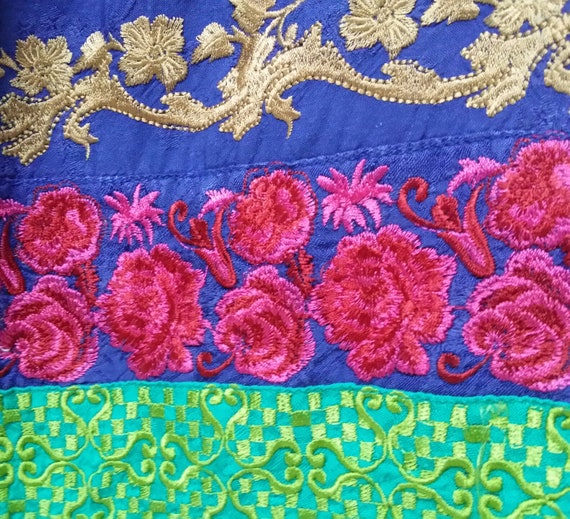 Beautiful Vintage Hand Made Blue and Gold Embroide