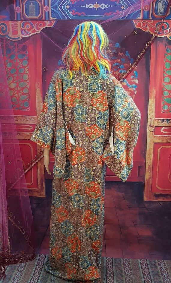 Vintage Kimono: Stunning Vintage 1970s Orange Blu… - image 10