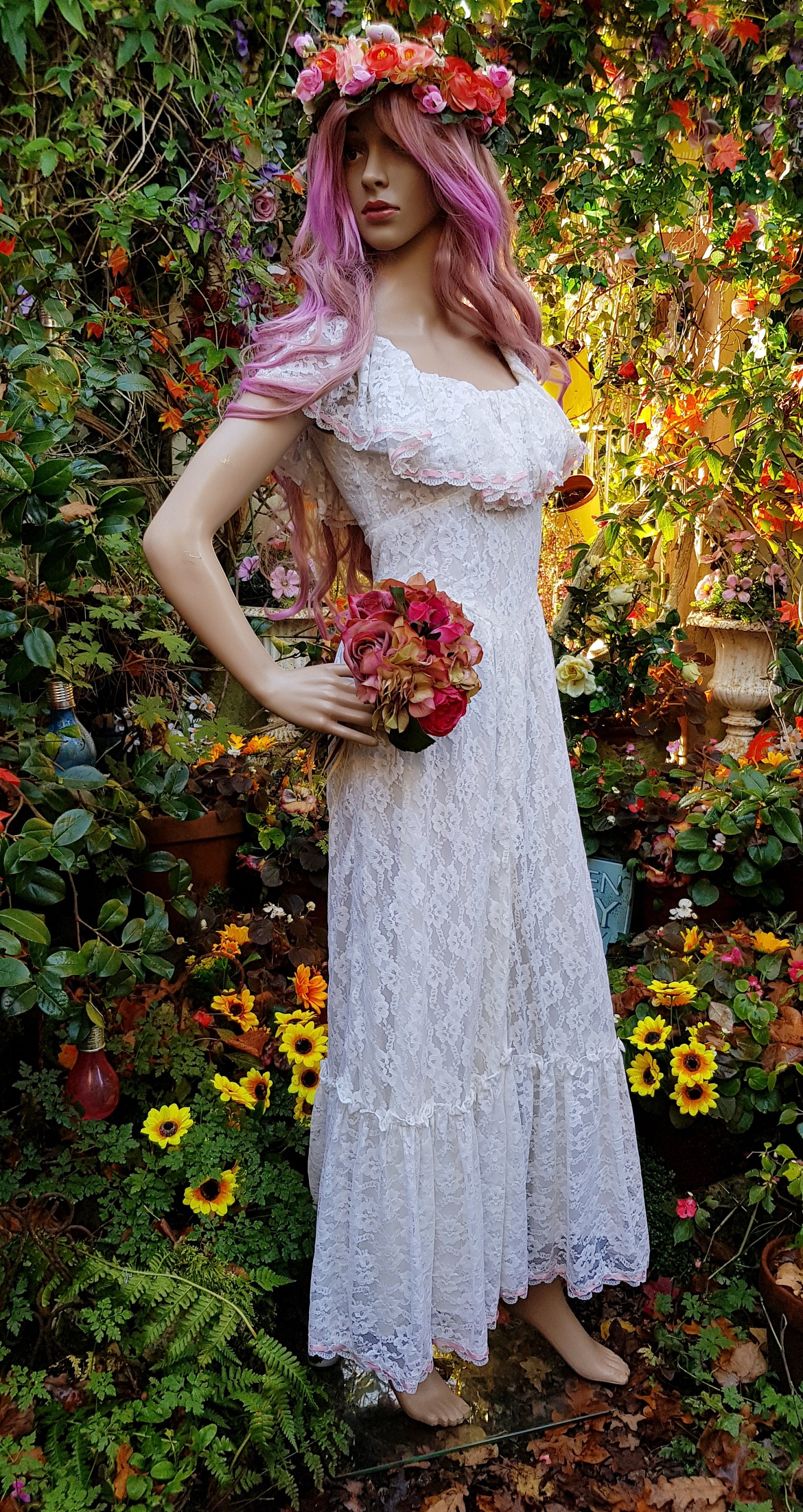 Gorgeous Vintage 1970s Lace off the Shoulder White Maxi Dress - Etsy