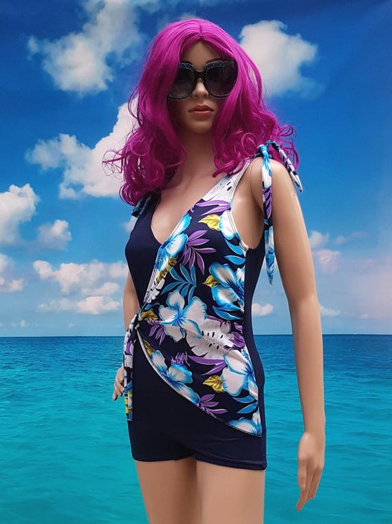 Vintage Swimsuit: Fabulous Vintage 1970s Blue Purple and White