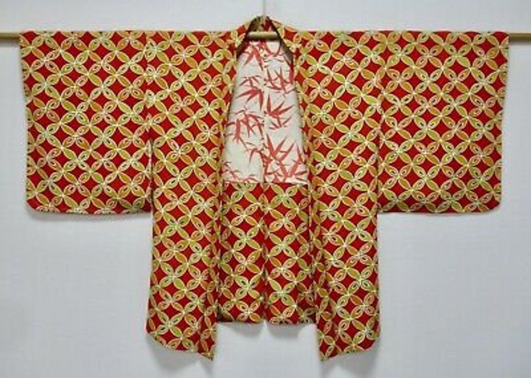 Vintage Kimono: Gorgeous Vintage Orange Abstract Pattern Silk Haori ...