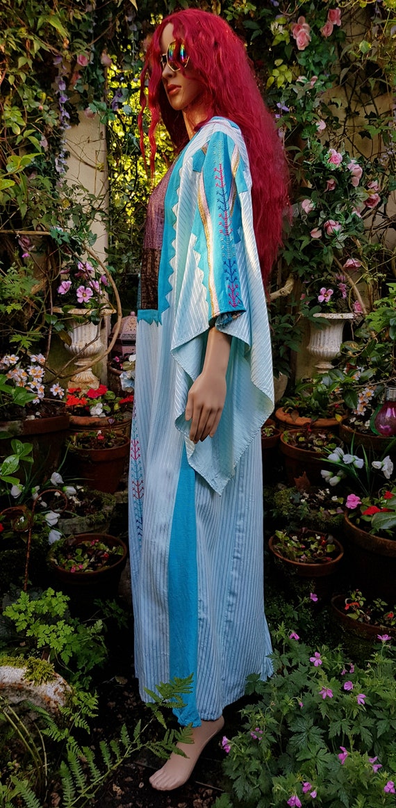 Vintage Kaftan: Epic Vintage 1970s Turqiouse Blue… - image 8