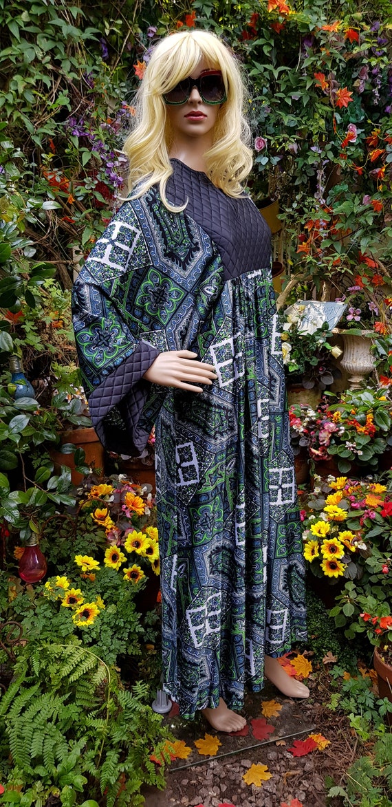 Vintage Kaftan: Amazing Vintage 1970s Green Black… - image 7